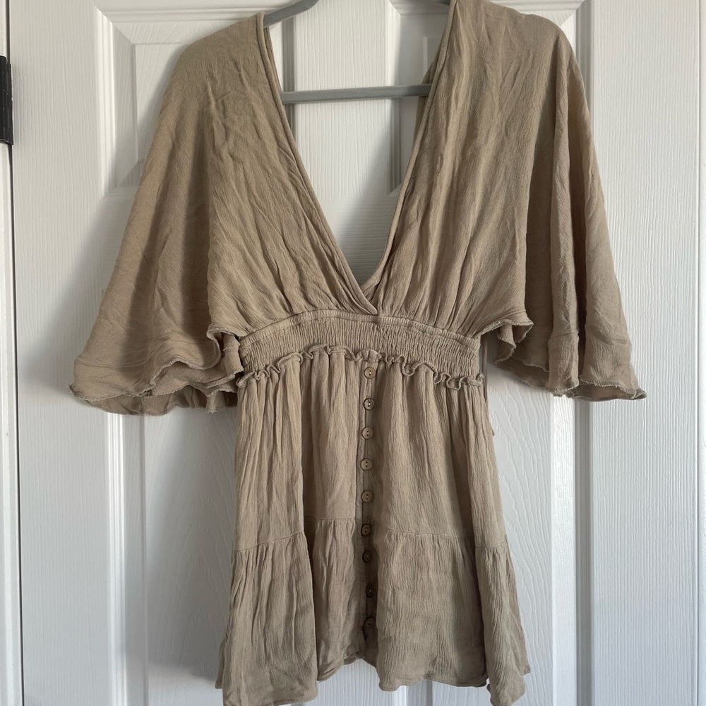VICI tan flutter sleeve/skirt romper